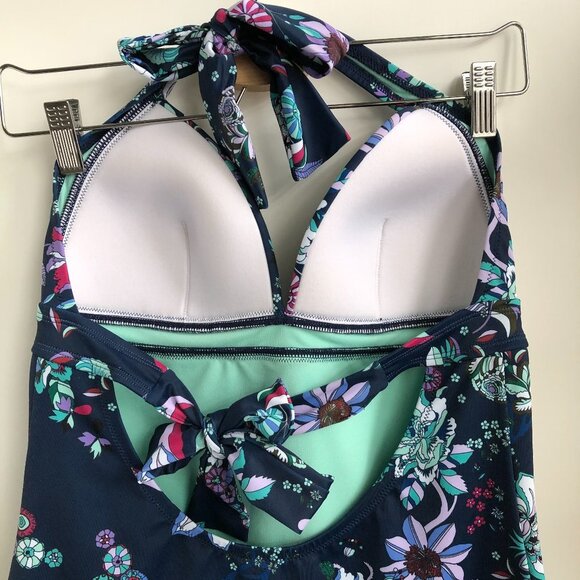 Jessica Simpson Swim Floral V Neck Tankini Navy Purple Blue White Size M - Picture 4 of 11